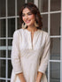 Janasya Women's Off White Pure Cotton Schiffli A-line Dress
